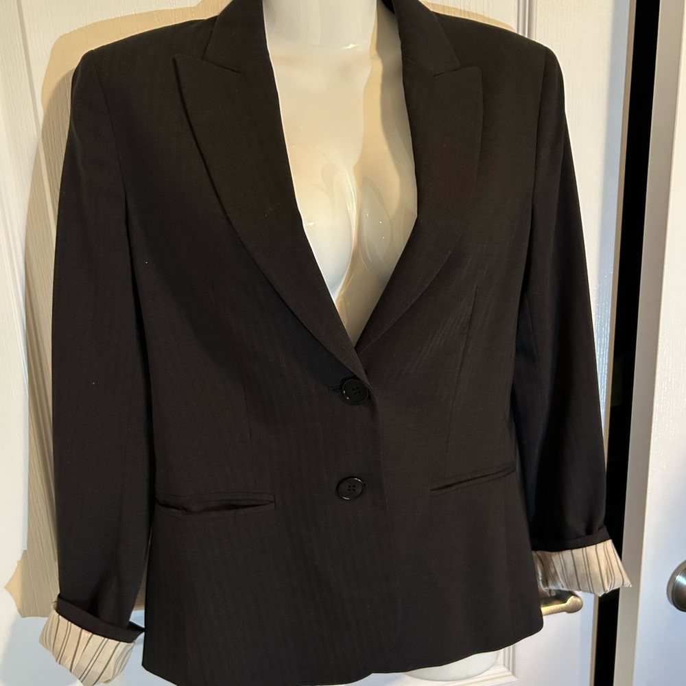 Theory Black Blazer/Pants Pinstripe (Suit) with Striped Cuffs